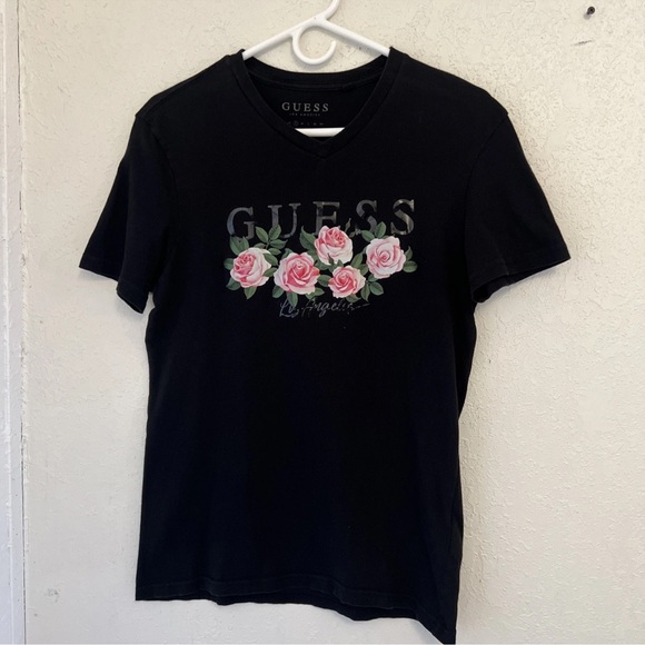 Guess Black T-Shirt with Pink Floral Design - Picture 2 of 5